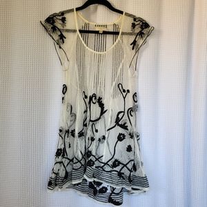 Embroidered mesh tunic top, size 2
